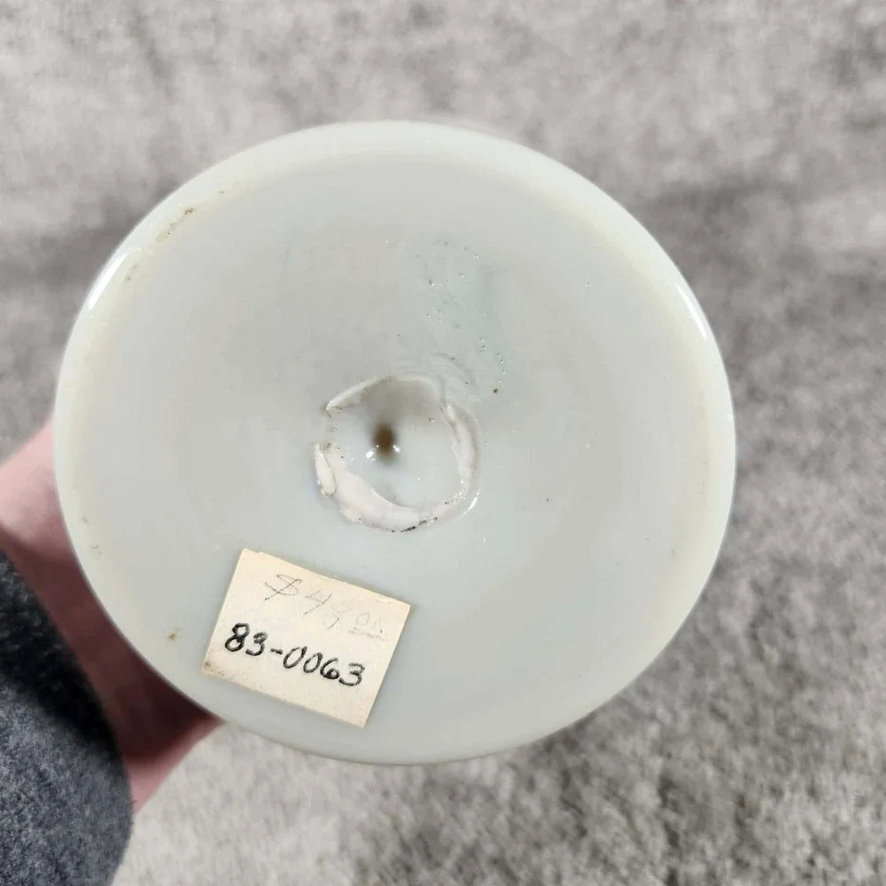 Vase White Floral Hand Painted Glass - Mid Century‎ Modern